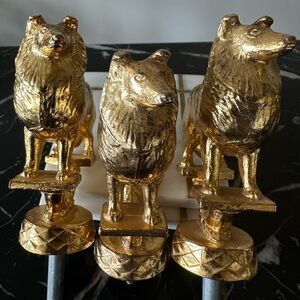 Set of 2 Heavy Gold Dog Trophy Topper/ Screw-On Decor Vintage